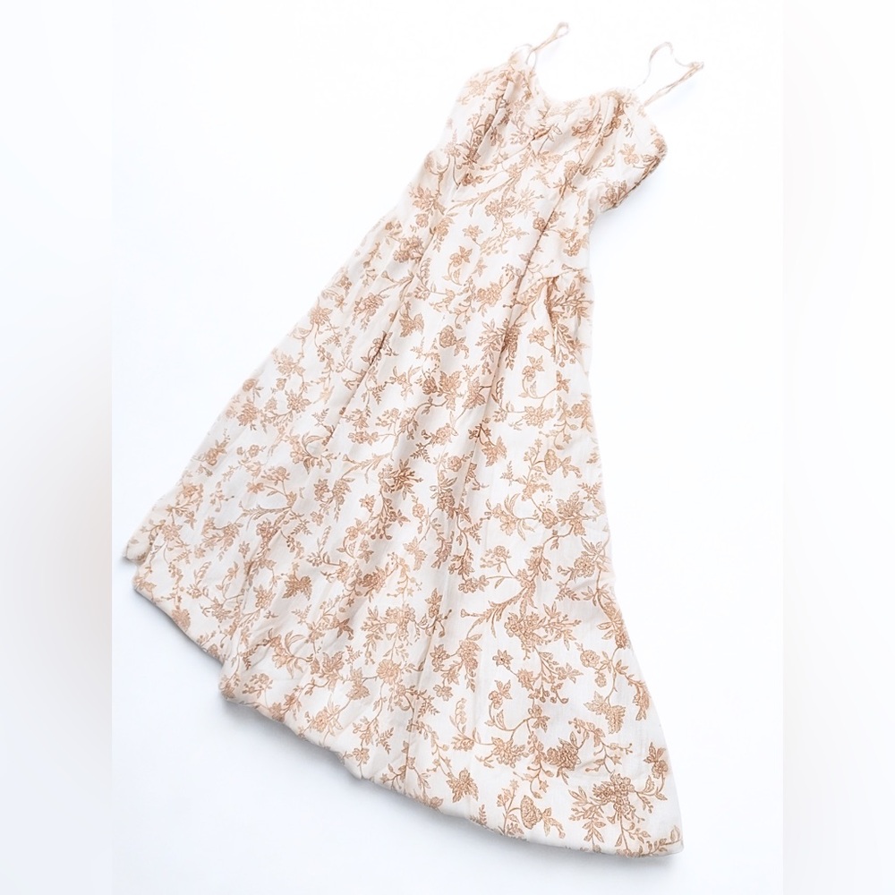 Altar'd State Floral Midi Dress in Cream and Brown